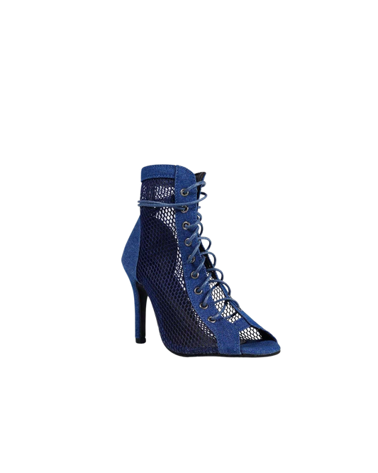 Fishnet high-heel boots
