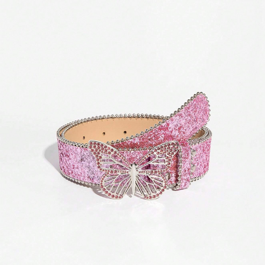 Ceinture à boucle étincelante en strass