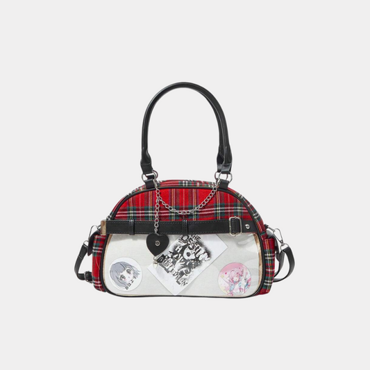 Plaid Handbag with Chains