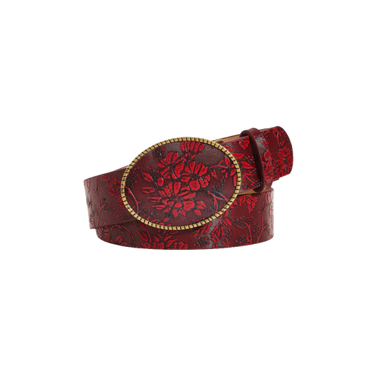 Ceinture en cuir gaufré floral