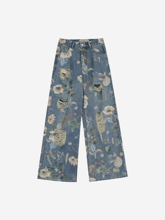Floral Wide-Leg Jeans