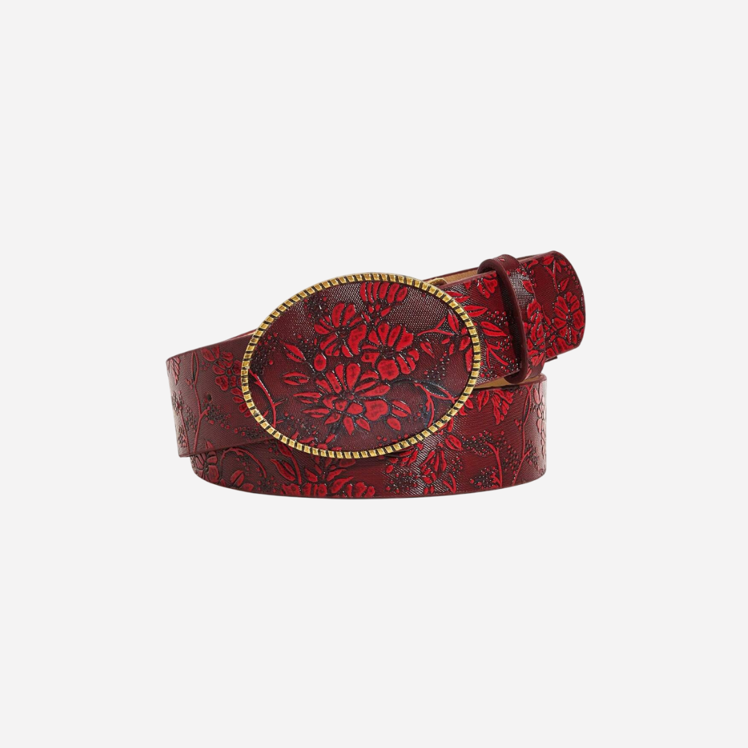 Floral Embossed Leather Belt