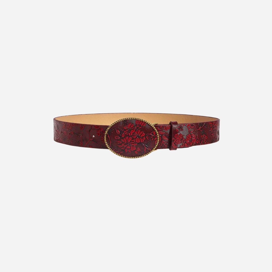 Floral Embossed Leather Belt