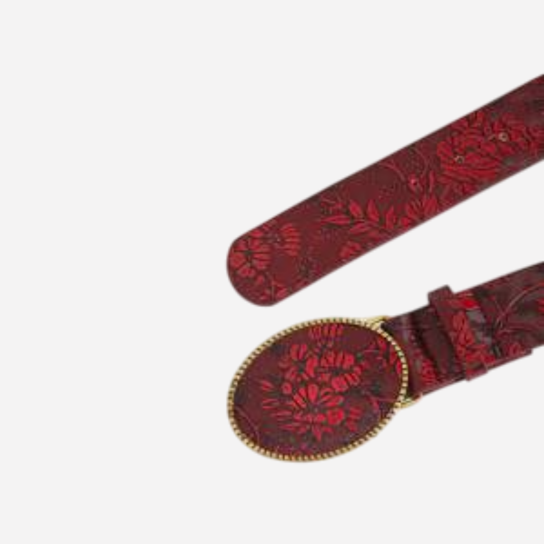 Floral Embossed Leather Belt