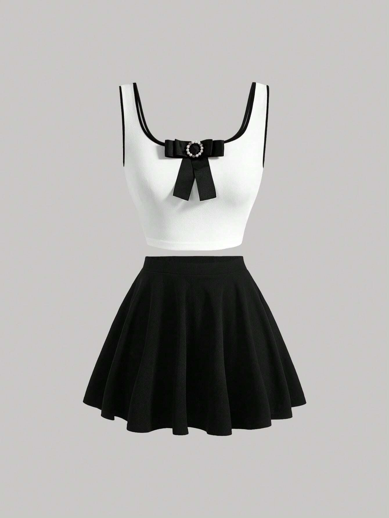 Bow Top & Flare Skirt.