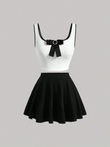 Bow Top & Flare Skirt.