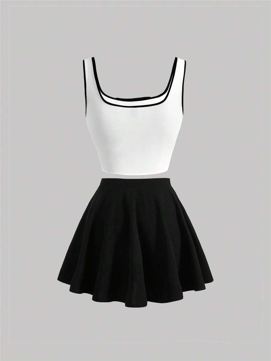 Bow Top & Flare Skirt.