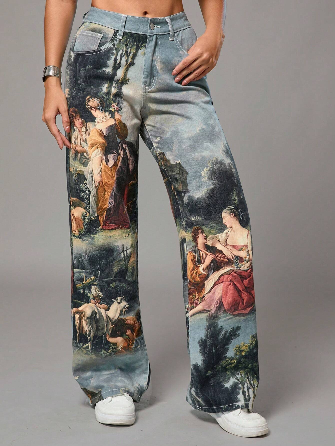 Artistic Wide-Leg Jeans.