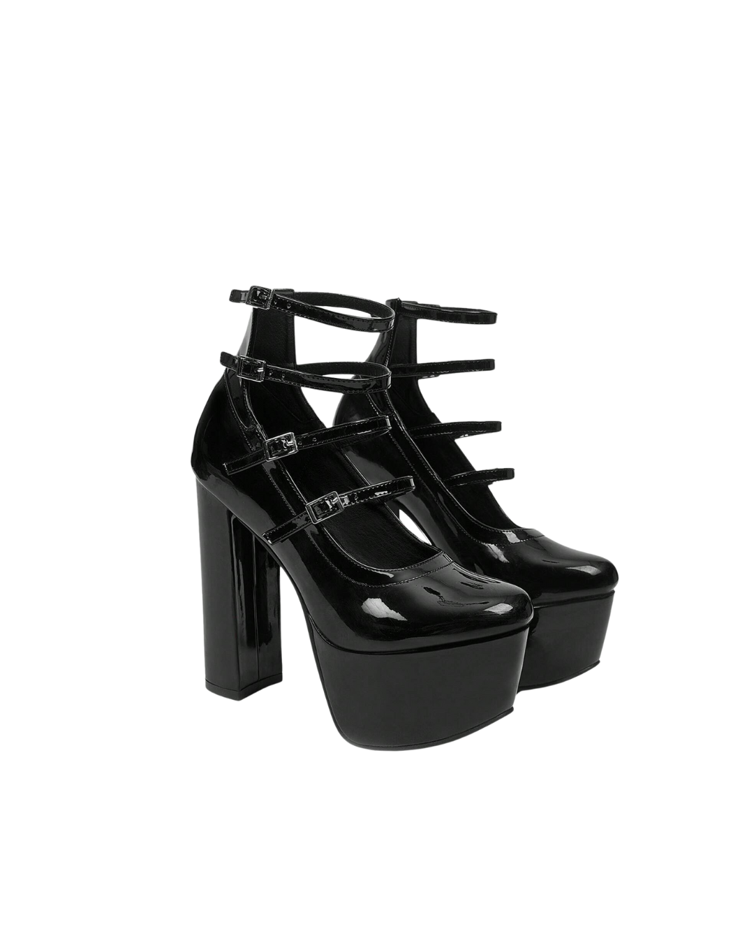 Glossy Triple Strap Platforms