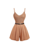 Lace Top Belted Romper