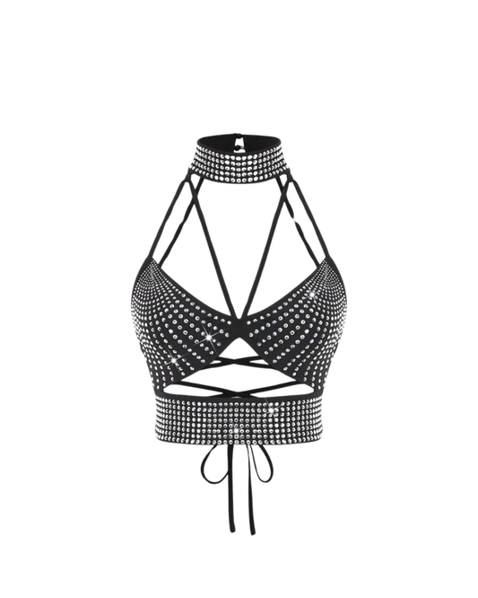 Rhinestone Crossover Crop Top