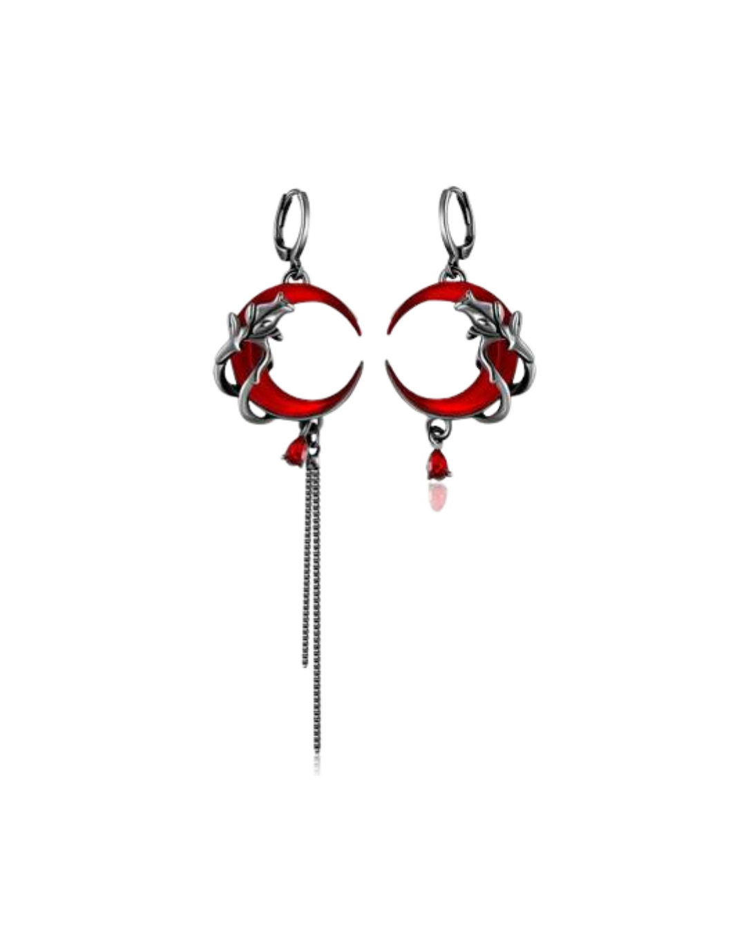 Red moon and black rose earring