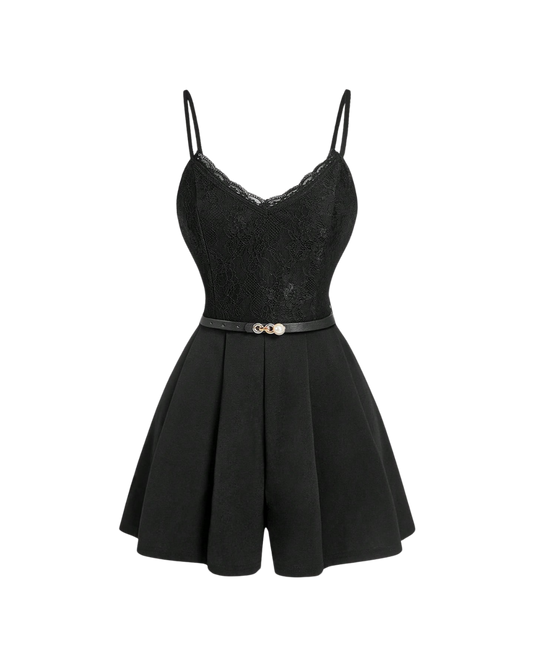 Lace Top Belted Romper
