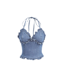 Ruffle Halter Denim Top