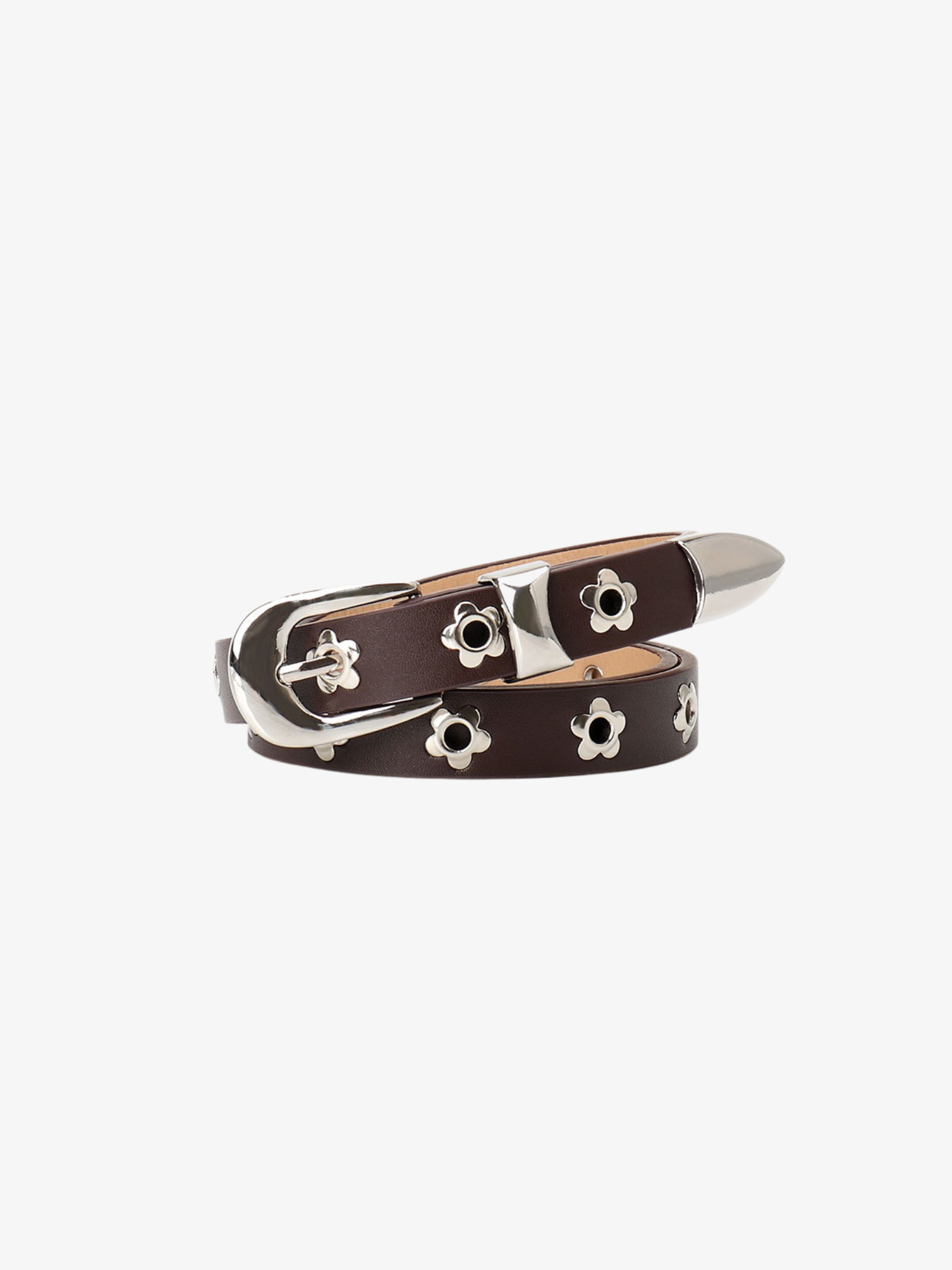 Floral Buckle Leather Belt