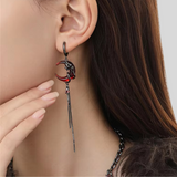 Red moon and black rose earring