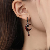 Red moon and black rose earring