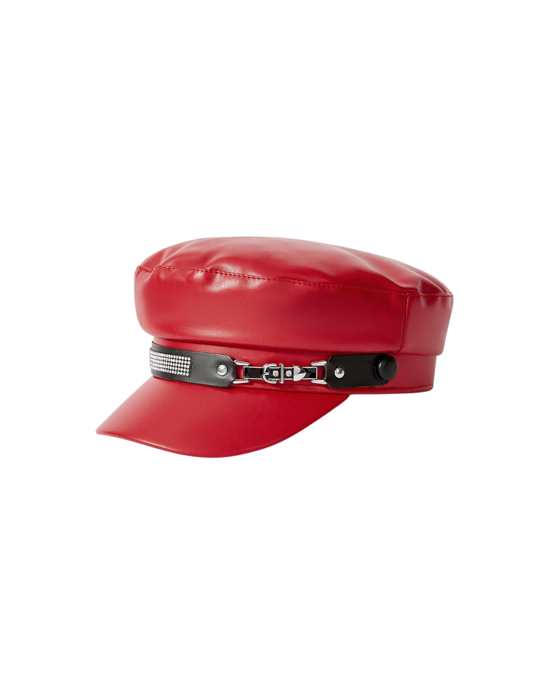Red Leather-Effect Hat
