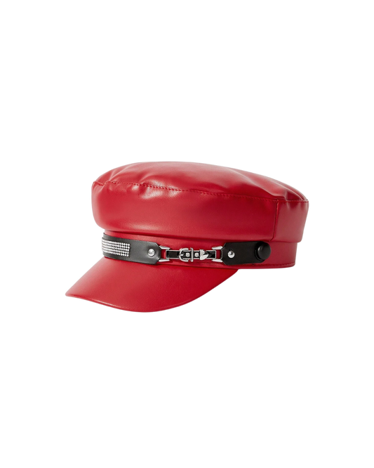 Red Leather-Effect Hat