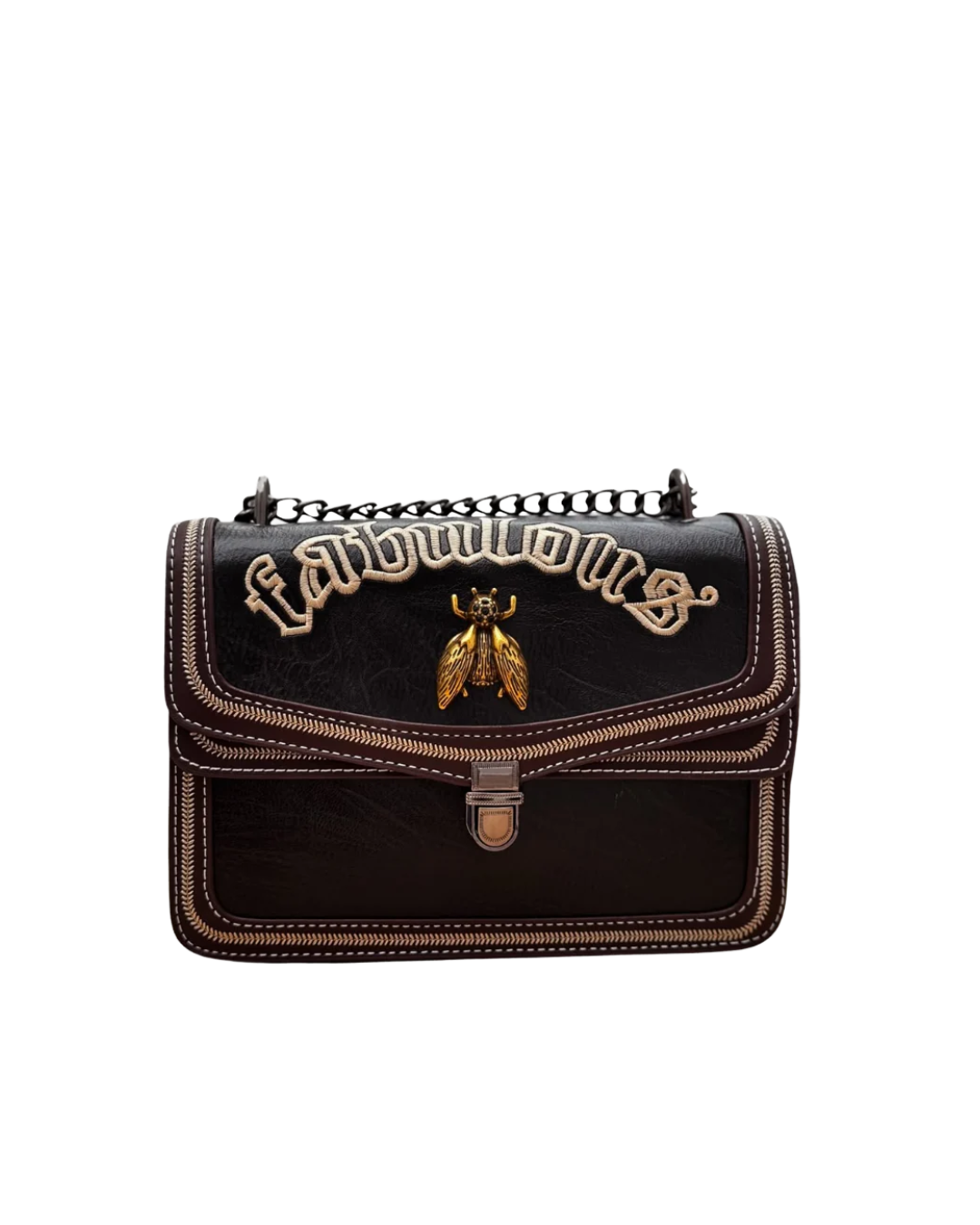 Bee Black Metal Chained Handbag