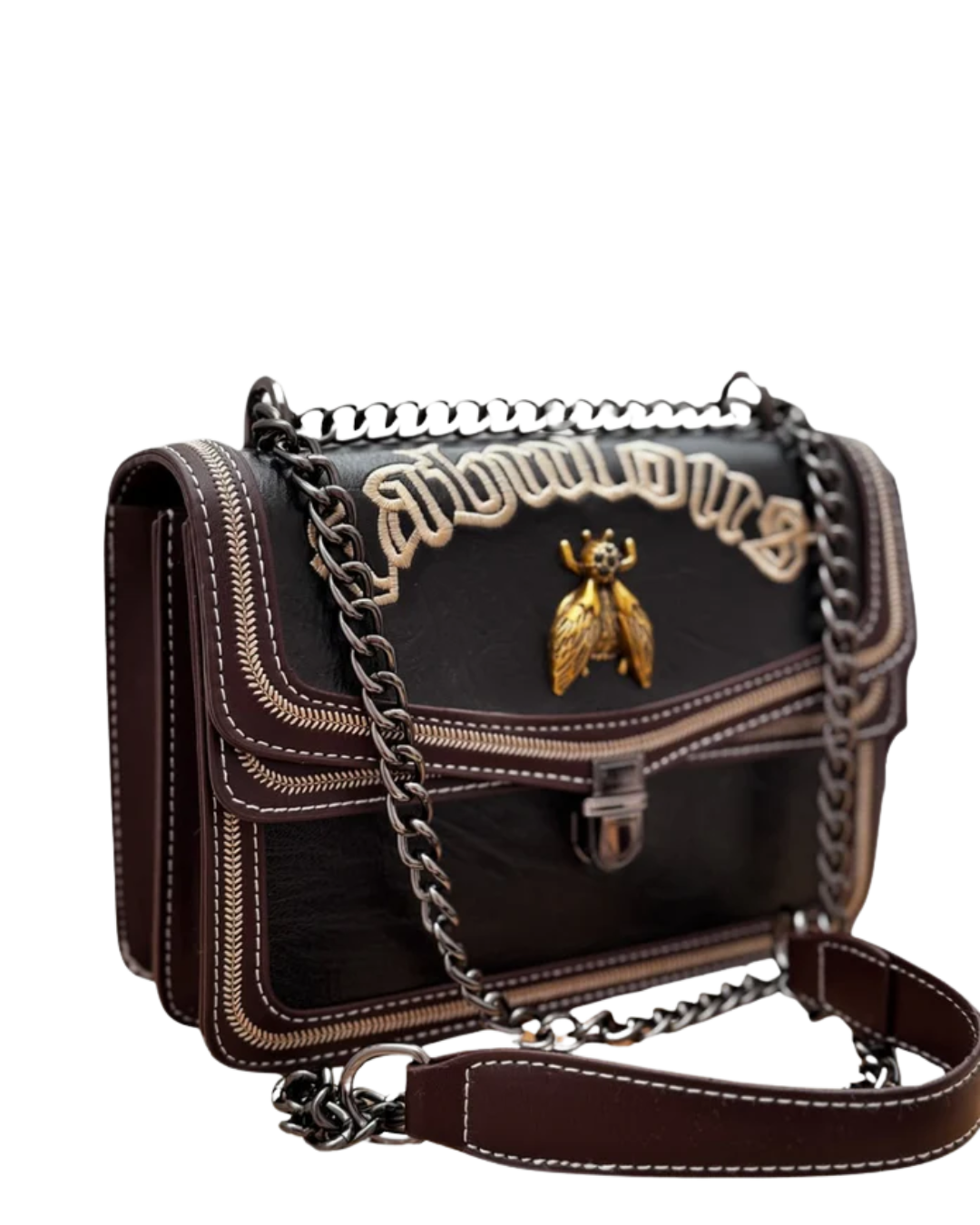 Bee Black Metal Chained Handbag