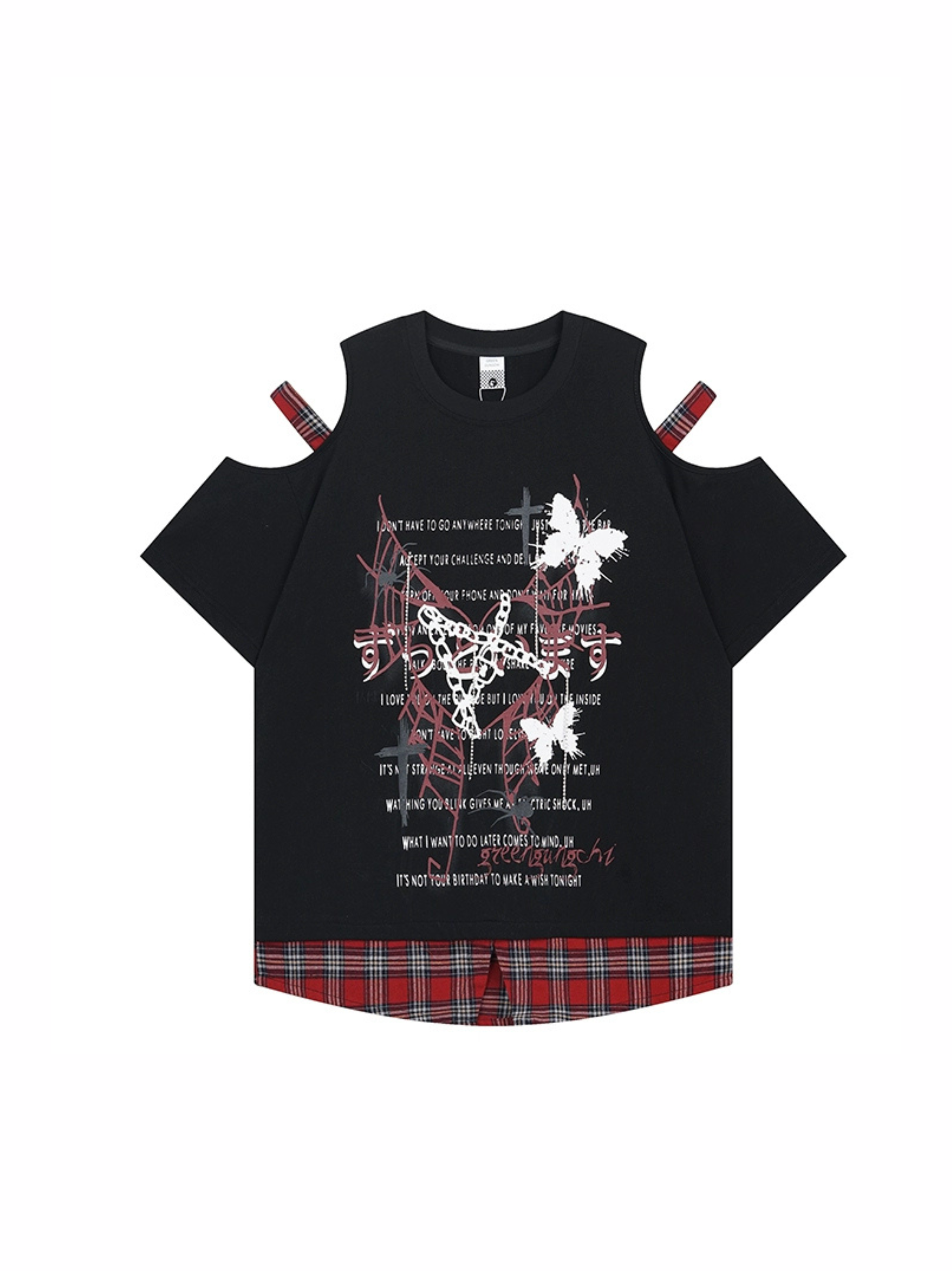 Cut-Out Plaid Hem T-Shirt