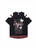 Cut-Out Plaid Hem T-Shirt