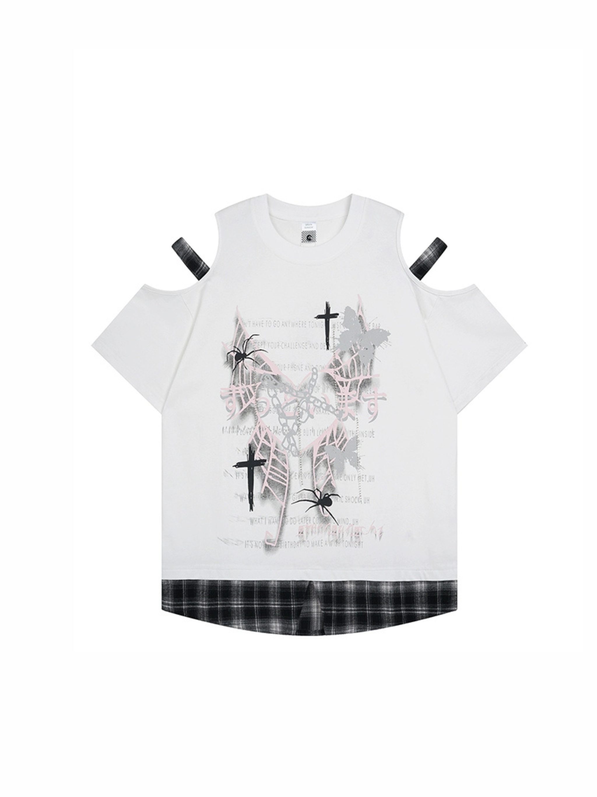 Cut-Out Plaid Hem T-Shirt
