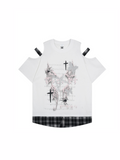 Cut-Out Plaid Hem T-Shirt