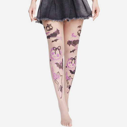 Skull Print Sheer Tights