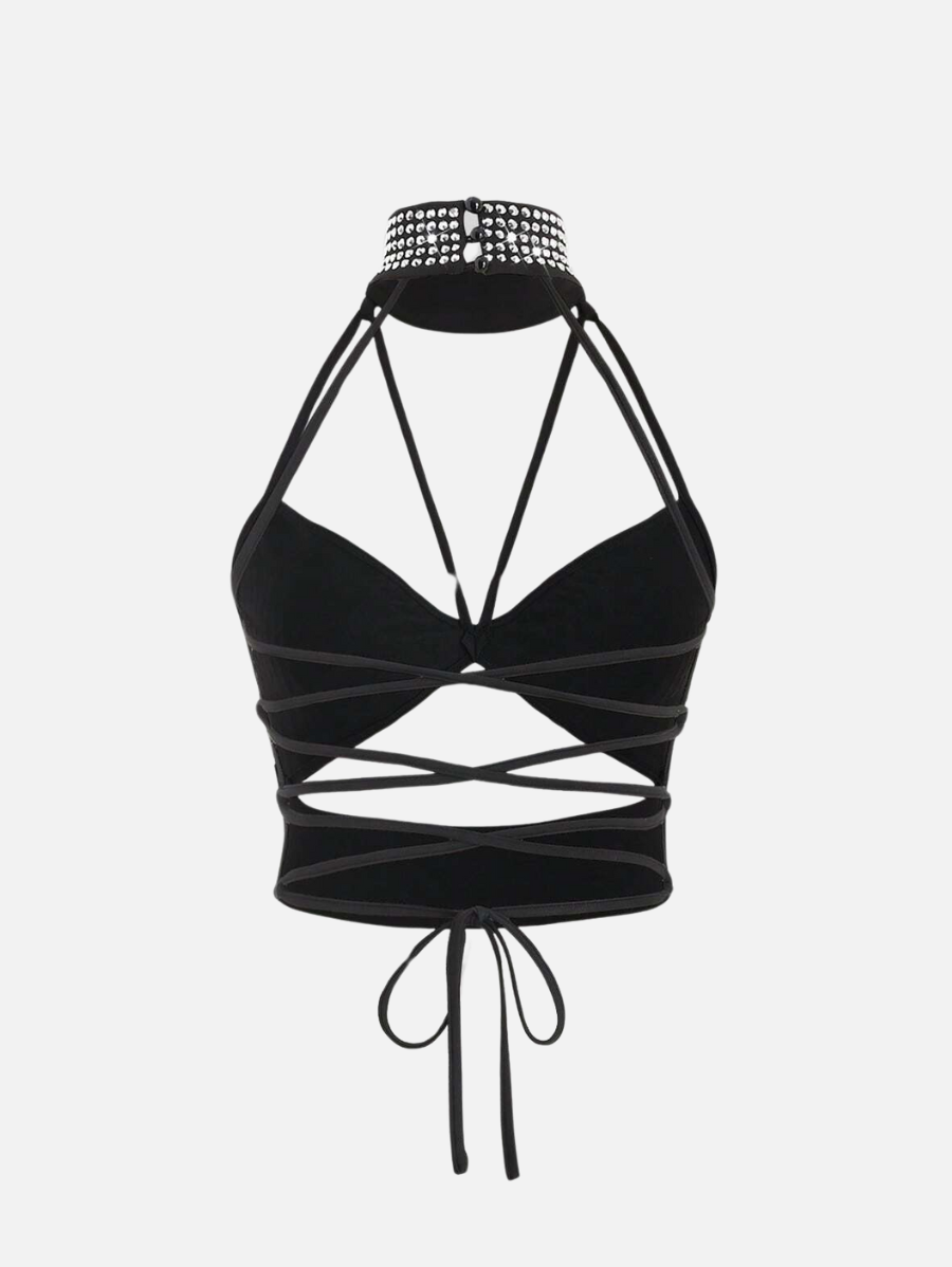 Rhinestone Crossover Crop Top.
