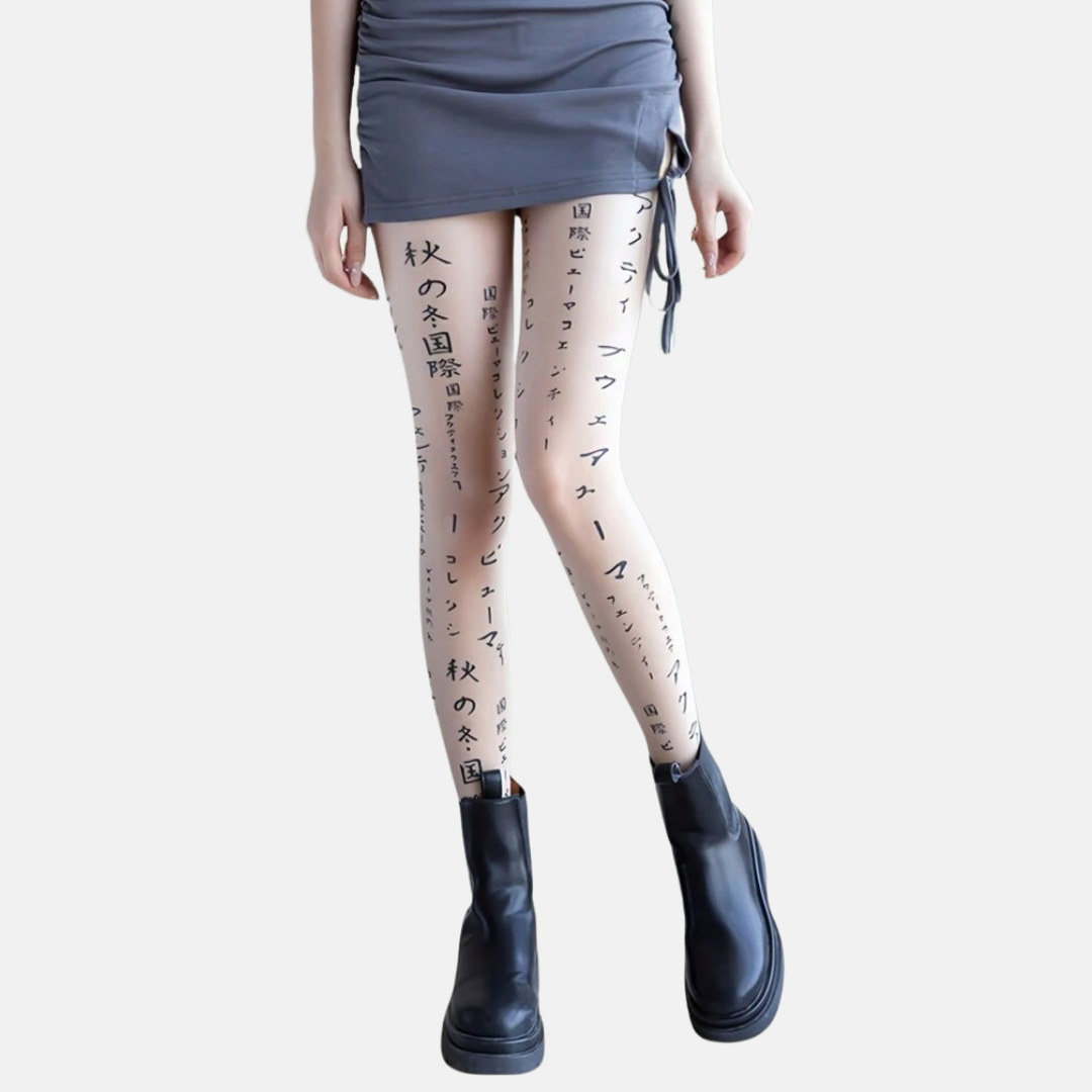 Sheer Letter Print Tights
