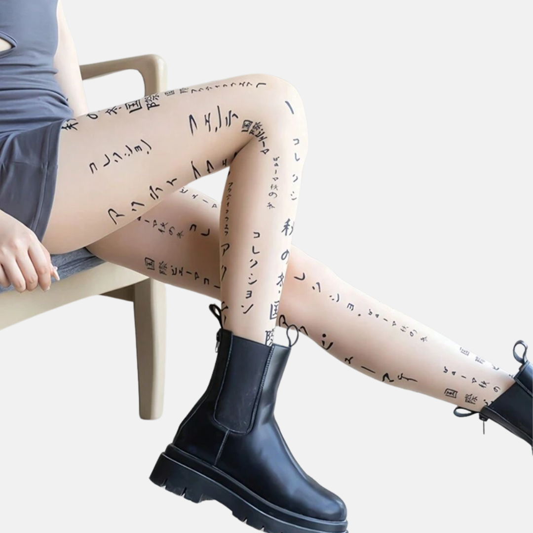 Sheer Letter Print Tights
