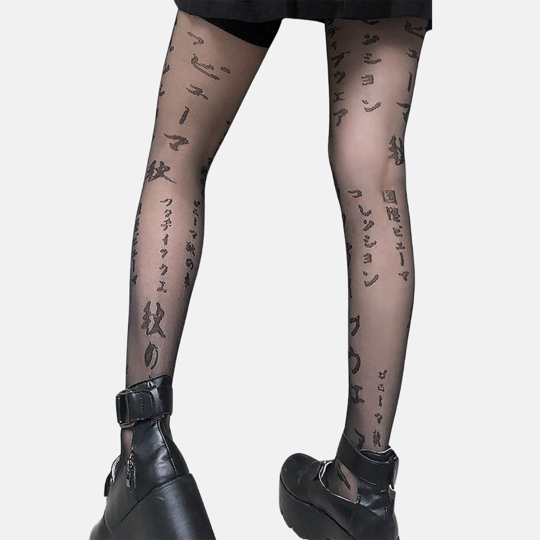 Sheer Letter Print Tights