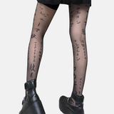 Sheer Letter Print Tights