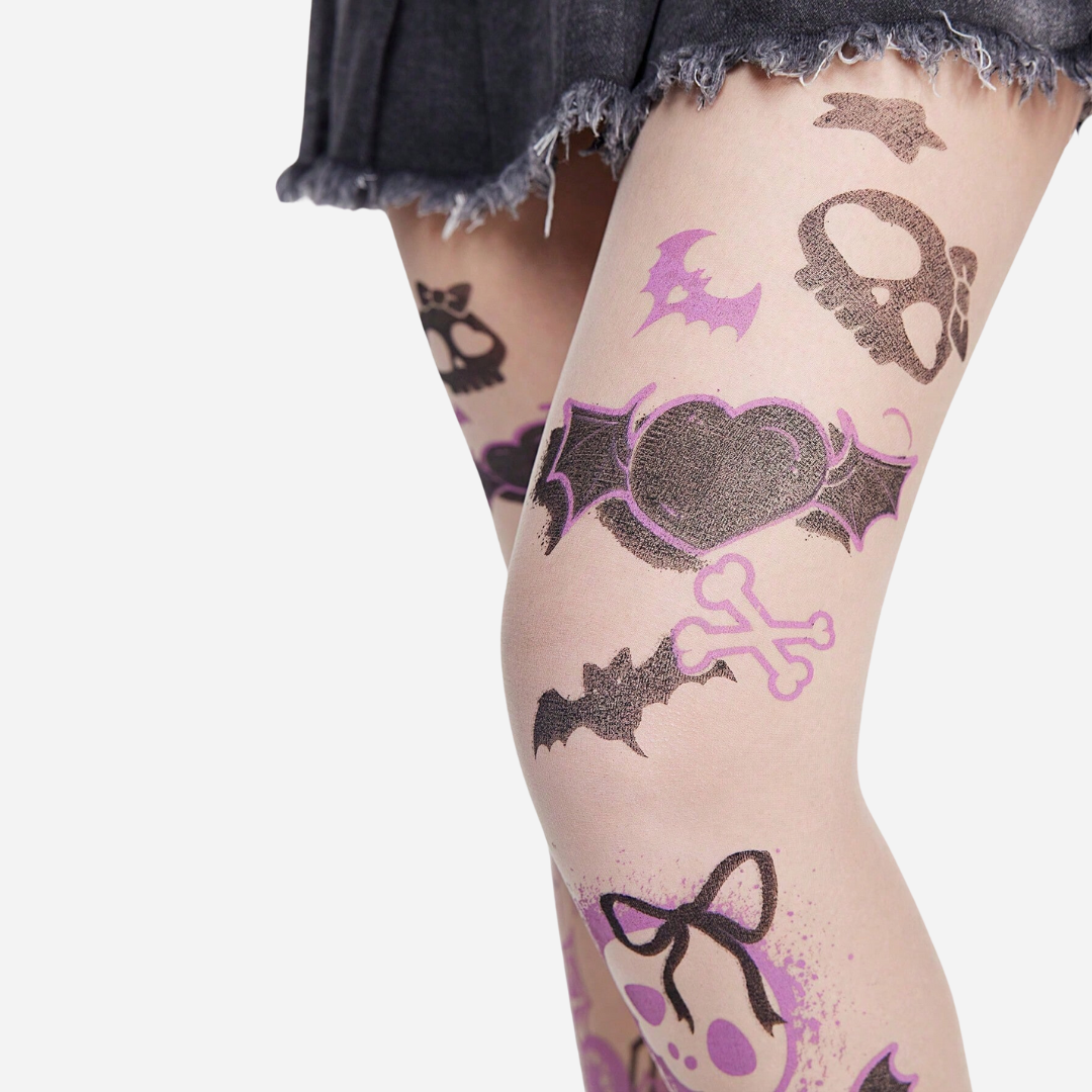 Skull Print Sheer Tights