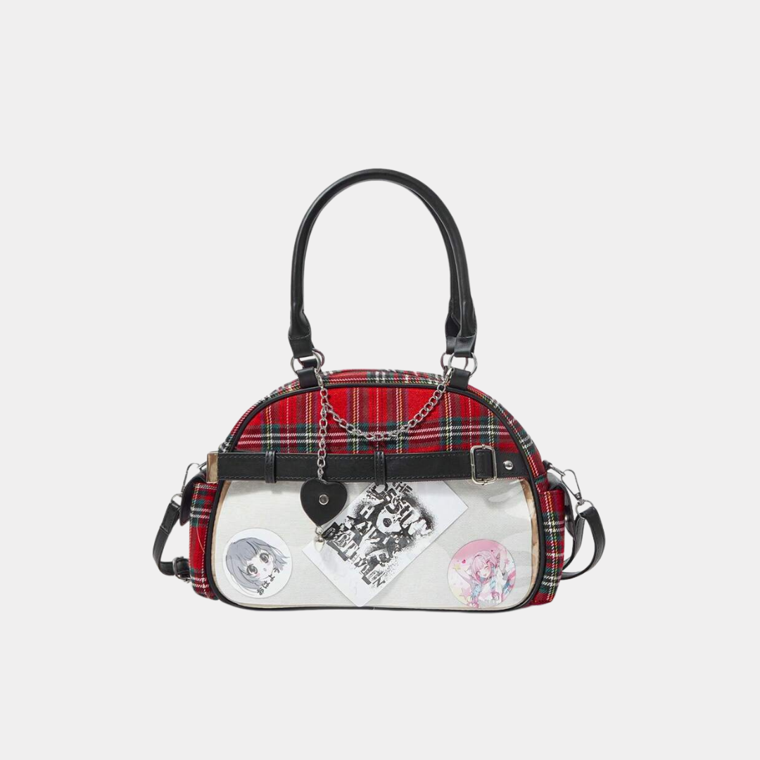 Plaid Handbag with Chains