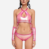 Metallic Pink Lace-Up Lingerie Set