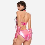 Metallic Pink Lace-Up Lingerie Set