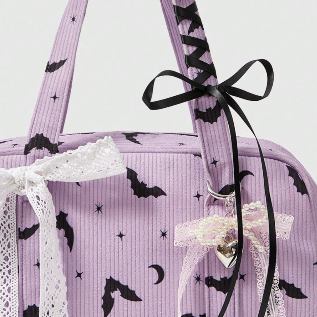 Corduroy Bat Print Handbag