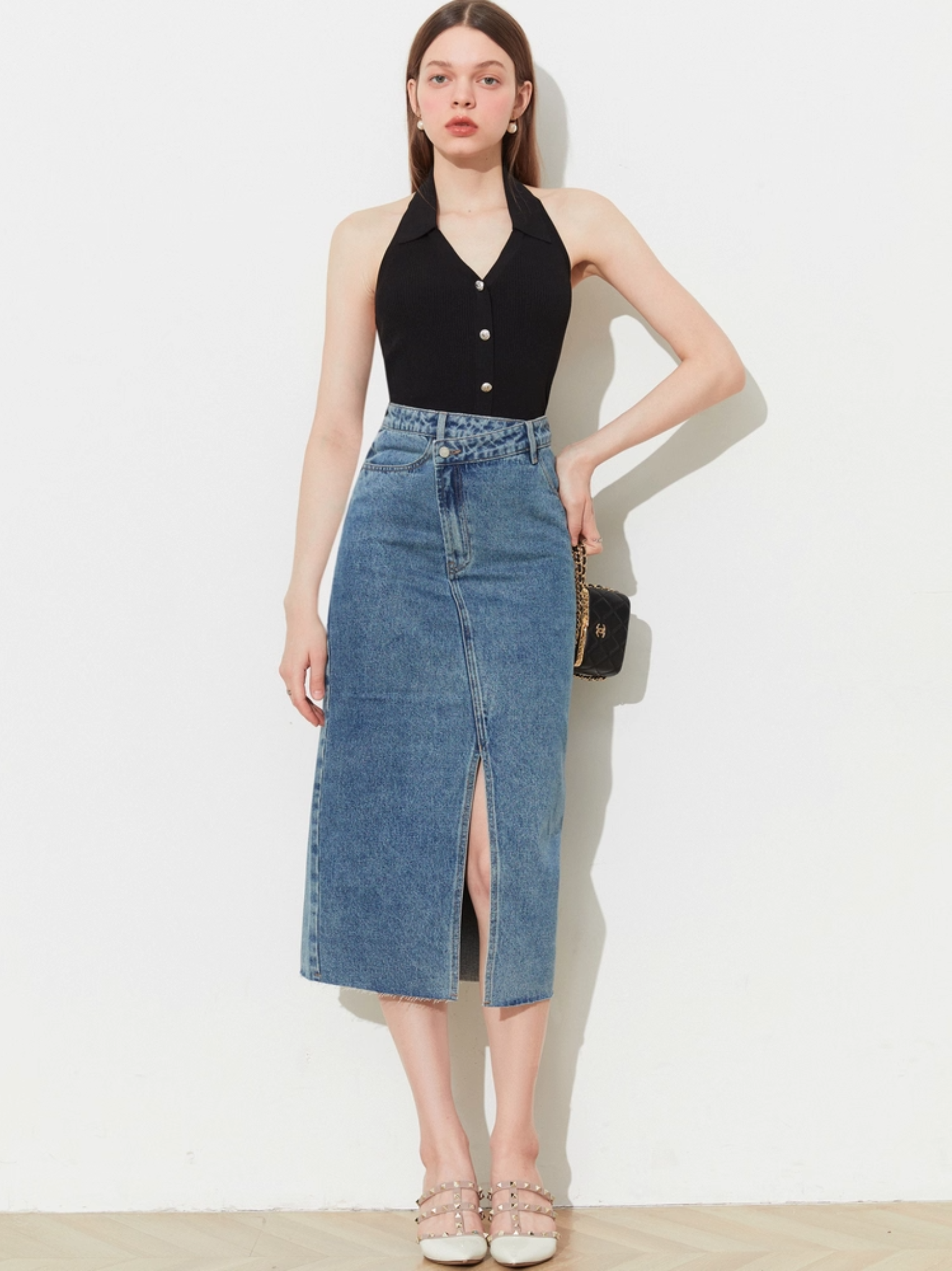 Vintage Denim Midi Skirt