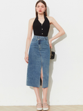 Vintage Denim Midi Skirt