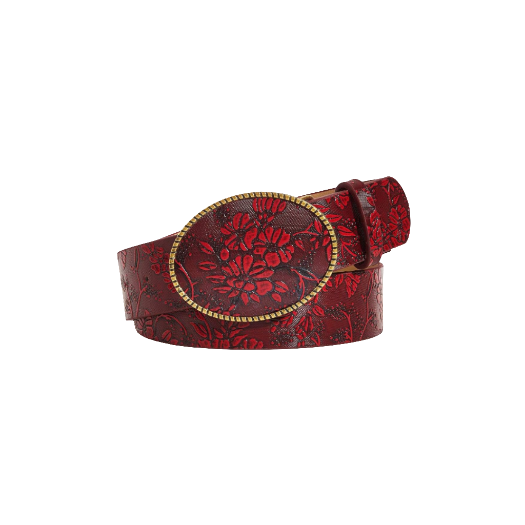 Floral Embossed Leather Belt