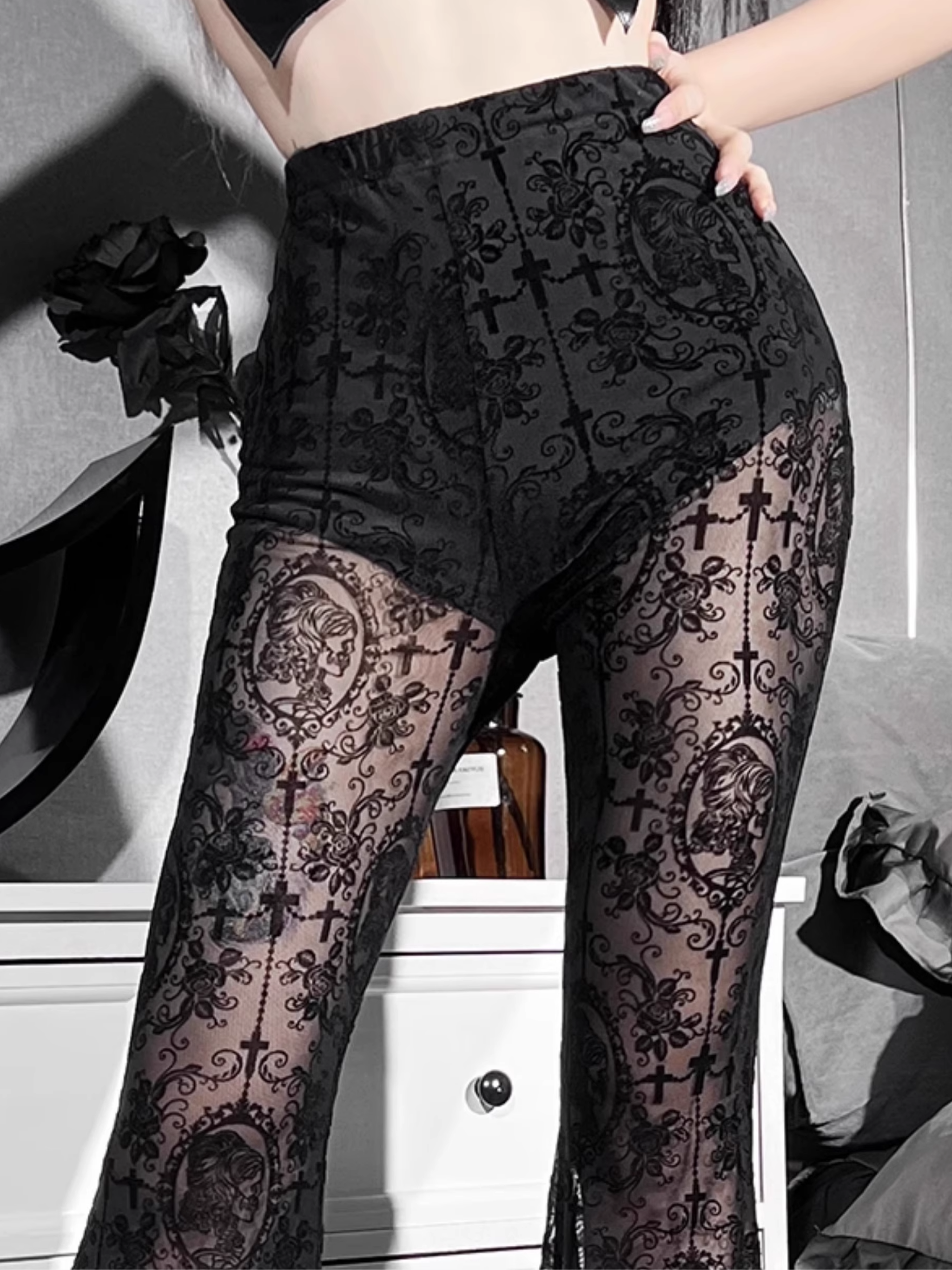 Sheer Lace Flared Pant